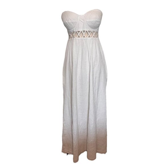 $400 Mara Hoffman Maxi Dress Size 6 White Sweetheart Neck Bodice Fitted Cutout - Picture 1 of 14